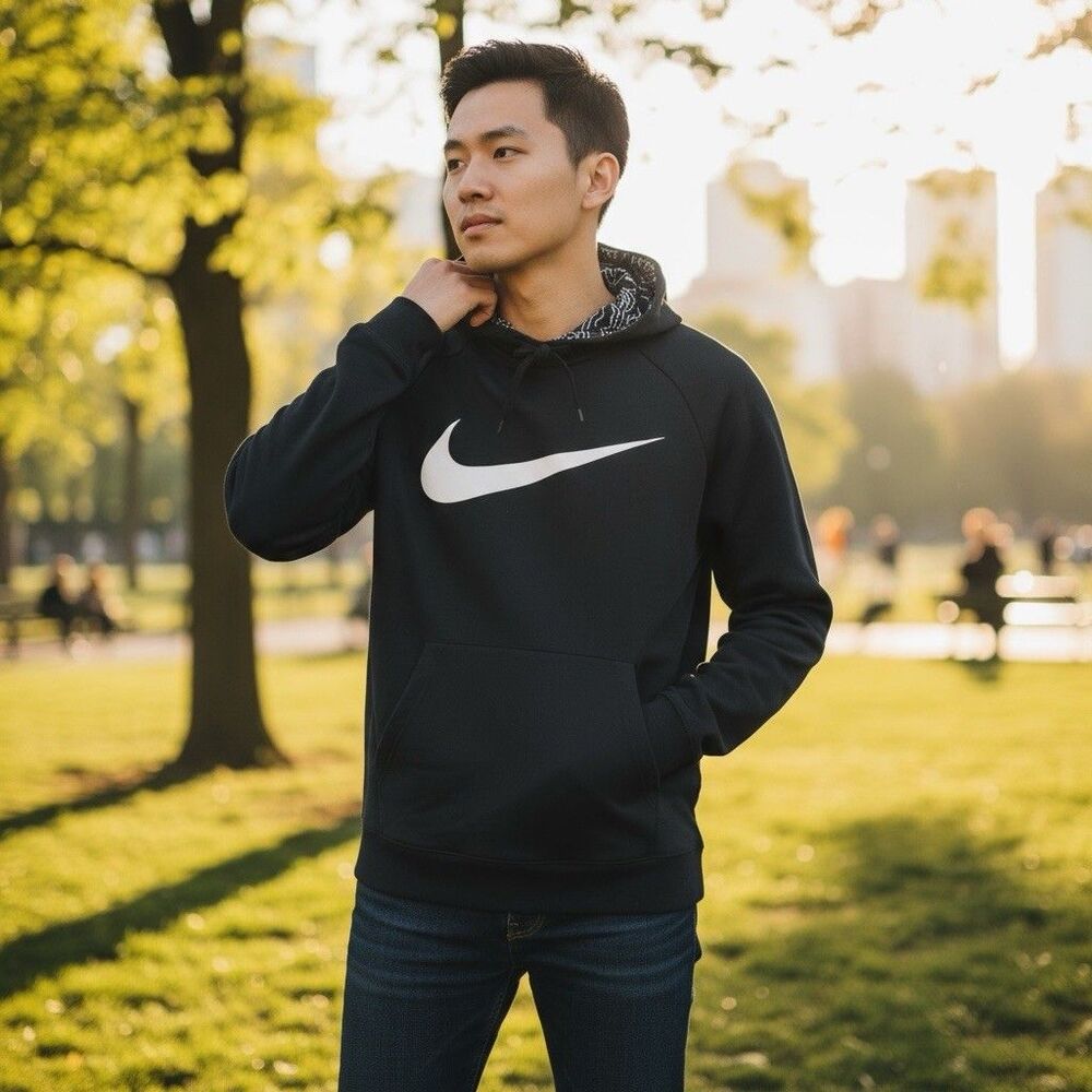 MEN’S NIKE DRI-FIT PULLOVER TRAINING HOODIE BLACK AND WHITE L